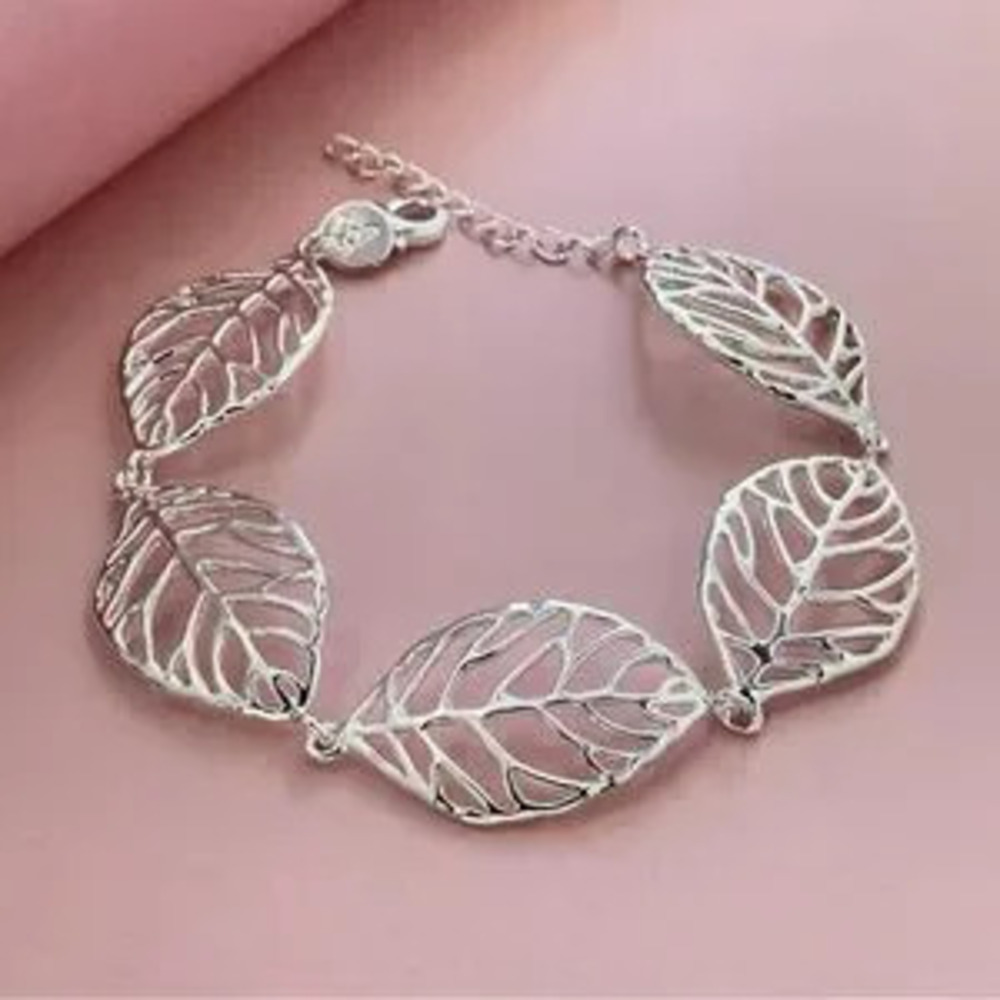 Sterling Silver plated Leaves Bracelet For Women